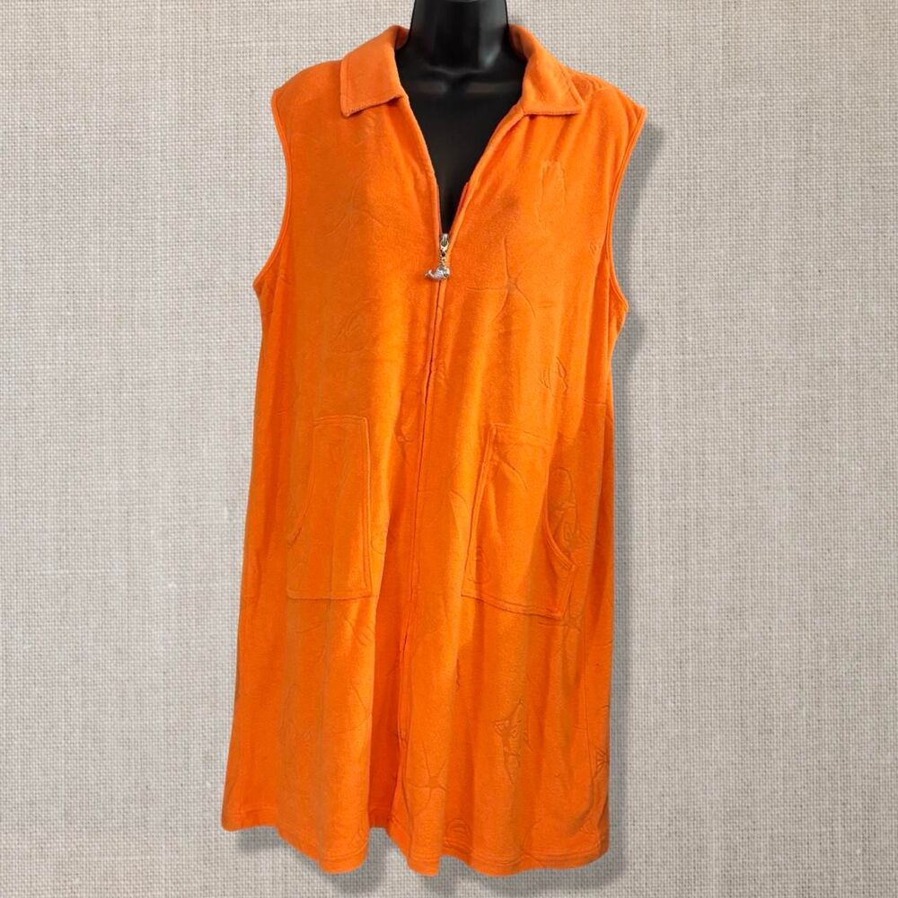 Vintage 90s Cabernet XL Orange Terry Cloth Beach Cover Up Sea Life Fish Zip